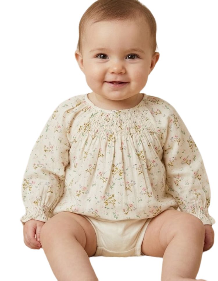 Bonton Baby Smokee Creme Daisy Top in Beige image 1