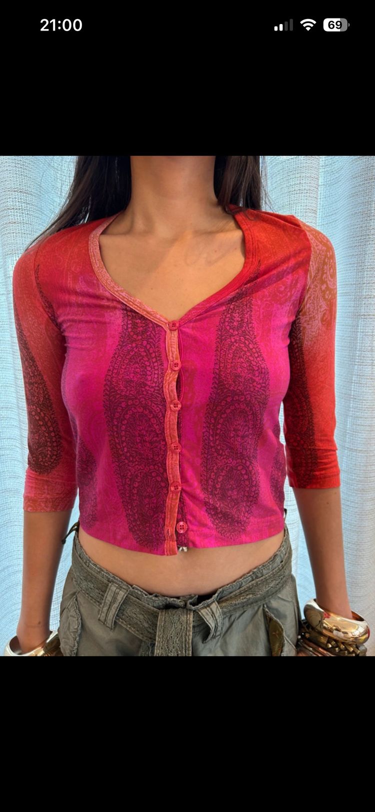 Pink And Red Button-Up Cardigan Top