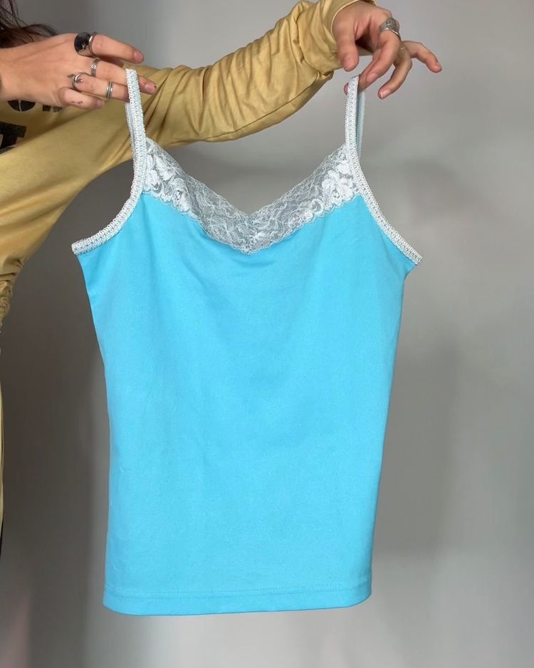 Other Blue Camisole Top With White Lace Trim product image