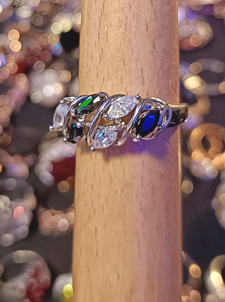 Silver-Tone Multi-Stone Cluster Ring 7