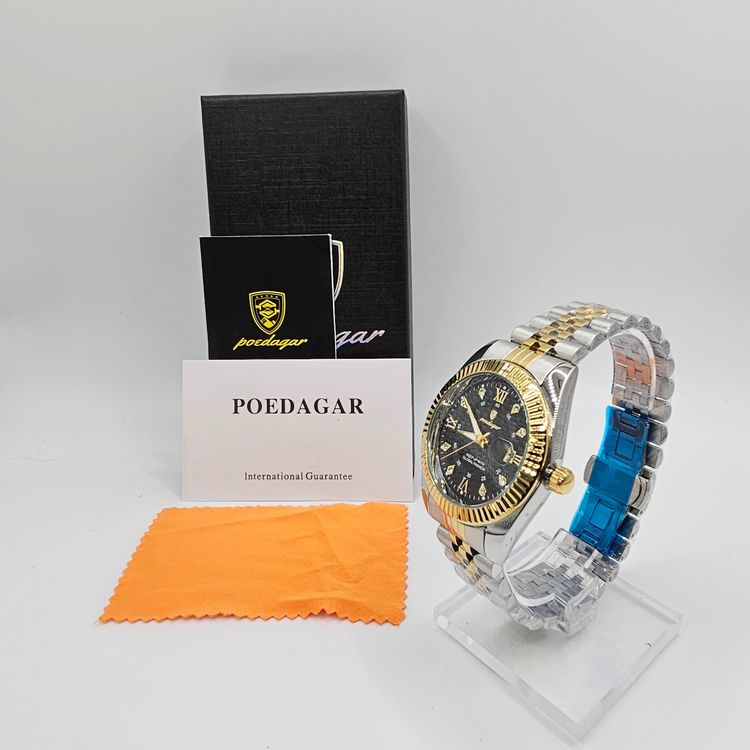Black Dial Gold Bezel Roman Numerals Watch obraz 2
