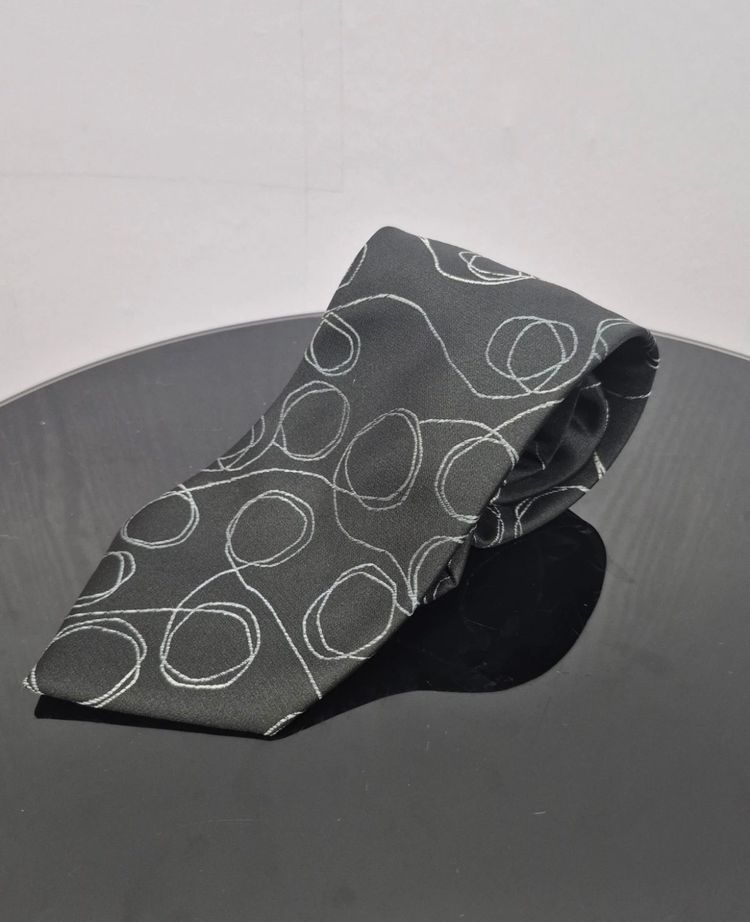 Burton Mens Tie Regular Width Black Grey Swirl Pattern Formal Suit Wedding Work image 3