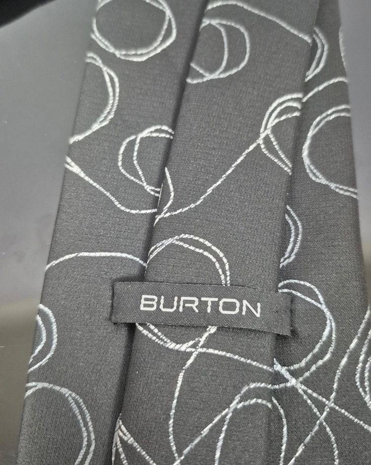 Burton Mens Tie Regular Width Black Grey Swirl Pattern Formal Suit Wedding Work image 2