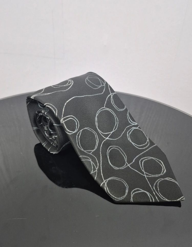 Burton Mens Tie Regular Width Black Grey Swirl Pattern Formal Suit Wedding Work