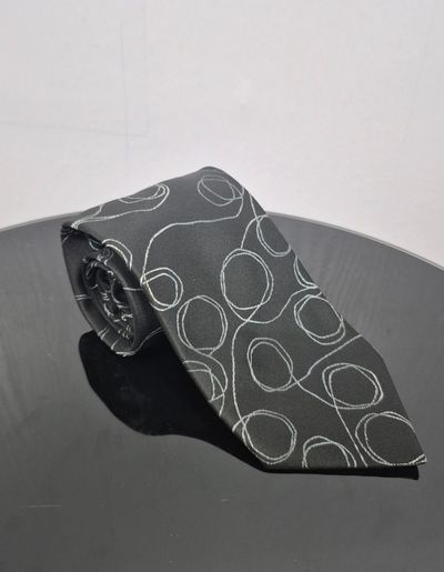 Burton Mens Tie Regular Width Black Grey Swirl Pattern Formal Suit Wedding Work