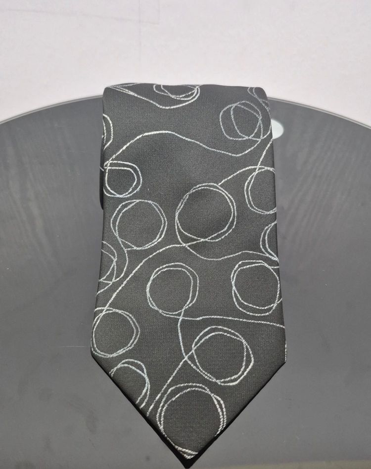 Burton Mens Tie Regular Width Black Grey Swirl Pattern Formal Suit Wedding Work image 5
