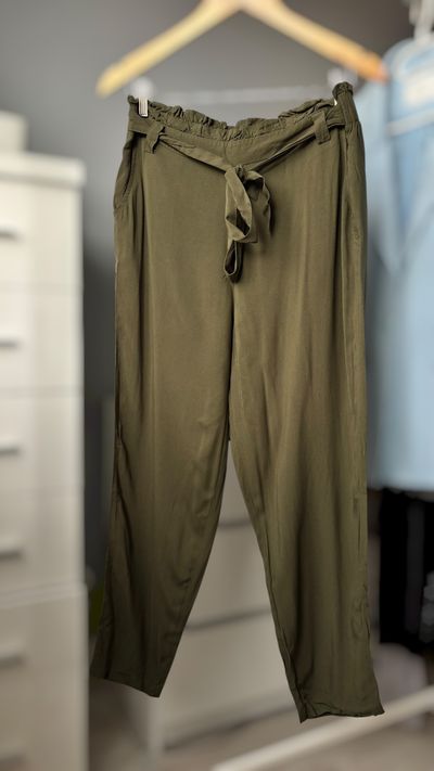 Olive Green Paperbag Waist Trousers VISCOZE 16