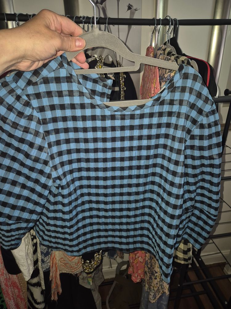 Marks & Spencer M&S Blue and Black Checkered Women's Top product image