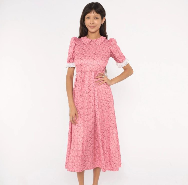 Pink Floral Midi Dress obraz 4