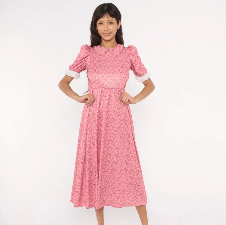 Pink Floral Midi Dress obraz 2
