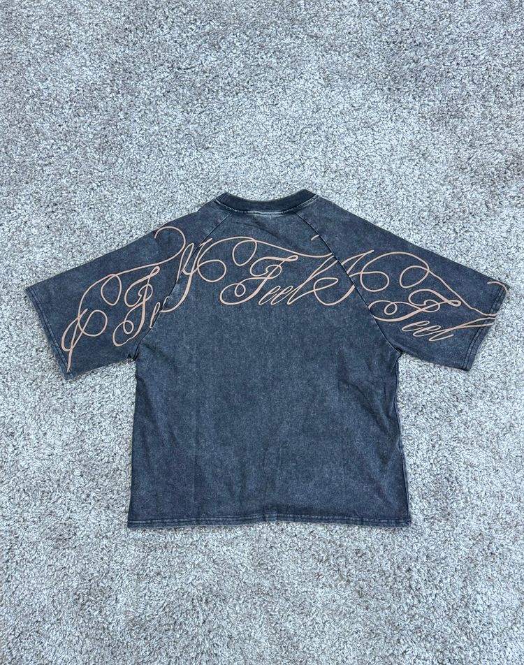 Black Washed Oversized T-Shirt With Script Print 2