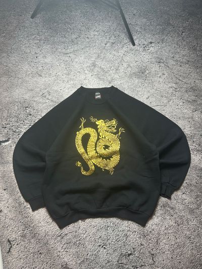 Black Sweatshirt With Yellow Dragon Print Size L