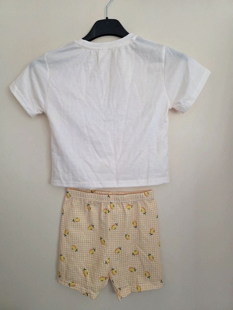 🍋 Shein Toddler Girls White Lemon Graphic T-Shirt & Gingham Shorts Set (18-24 Months) image 2