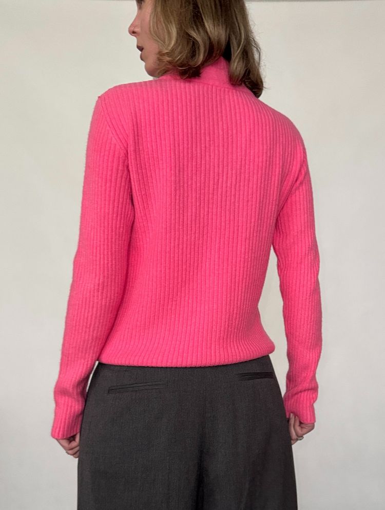 pink ribbed zip-up cotton sweater obraz 5