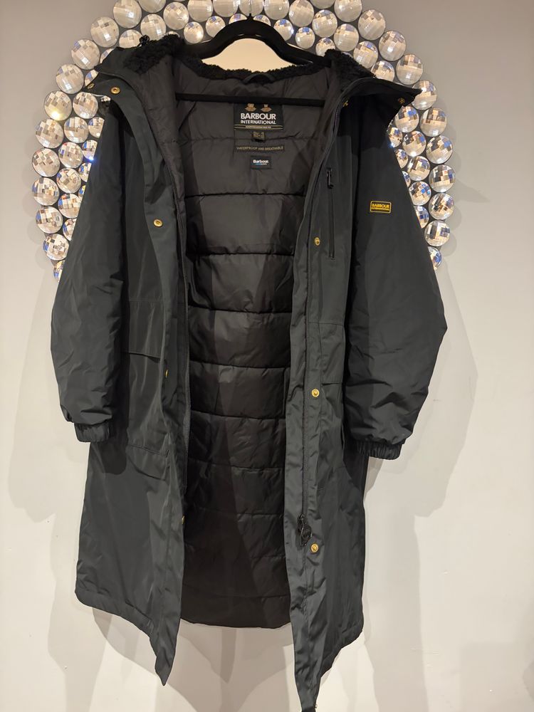 Barbour International Fibredown Waterproof Long Parka Coat Women’s UK 12 Black NWOT image 1