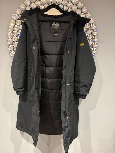 Barbour International Fibredown Waterproof Long Parka Coat Women’s UK 12 Black NWOT