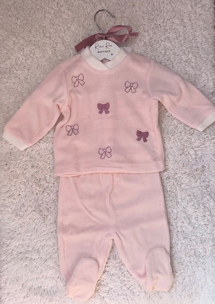 Pink Baby Outfit With Bow Embroidery imagen 1
