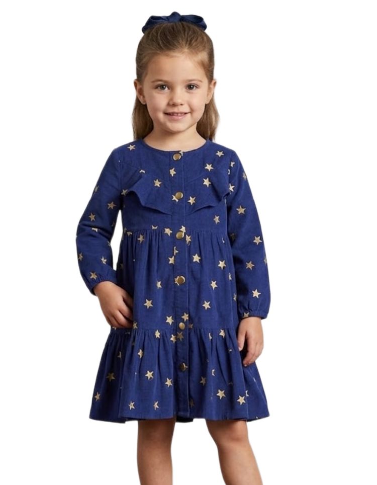 Bisby Girls' Embroidered Corduroy Western Dress in Blue