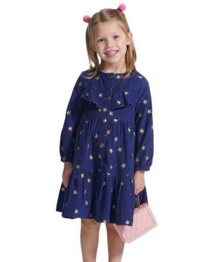 Bisby Girls' Embroidered Corduroy Western Dress in Blue 4