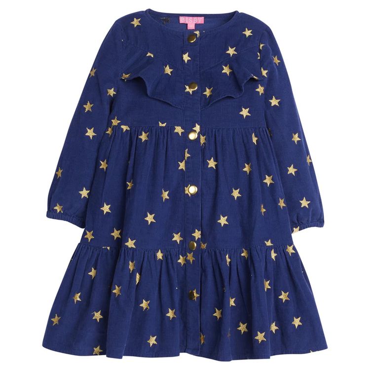 Bisby Girls' Embroidered Corduroy Western Dress in Blue 2