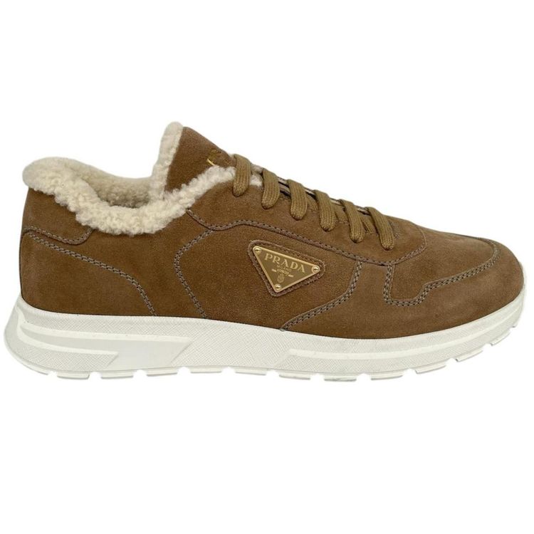 Prada Prax Brown Suede Trainers with Shearling Lining obraz 1