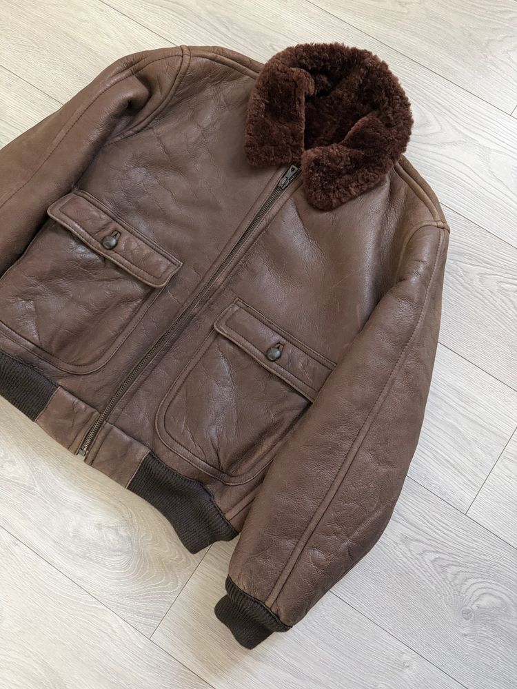 Emporio Armani 1980s Shearling Leather Bomber Jacket - Size M imagen 6
