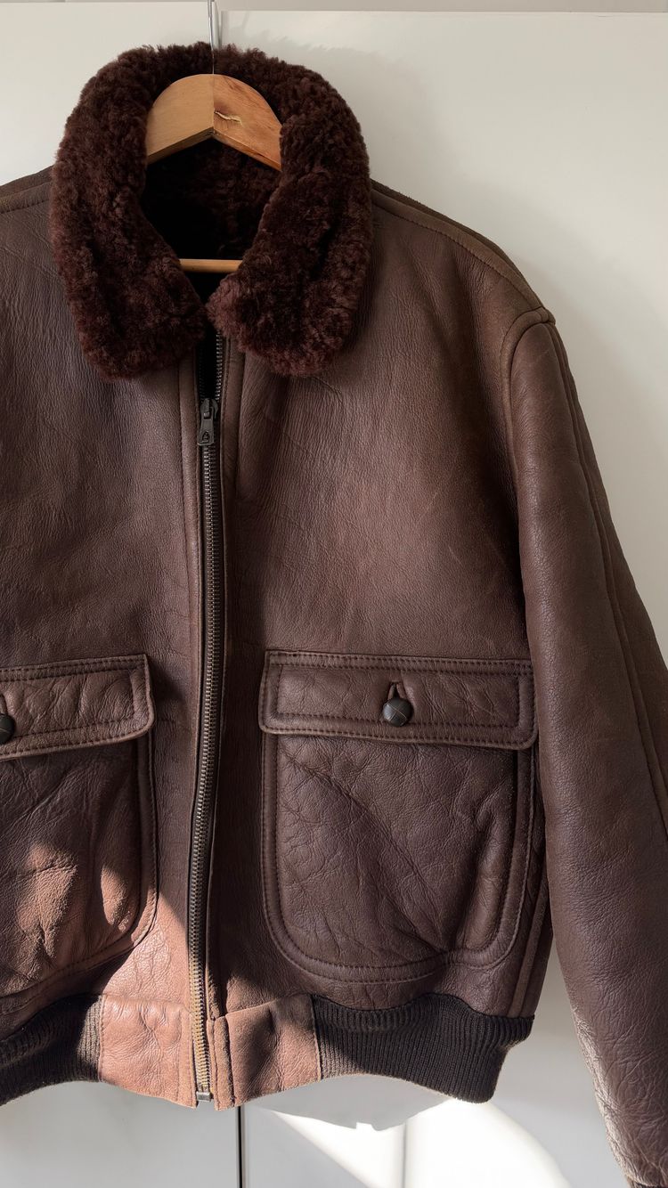 Emporio Armani 1980s Shearling Leather Bomber Jacket - Size M imagen 9