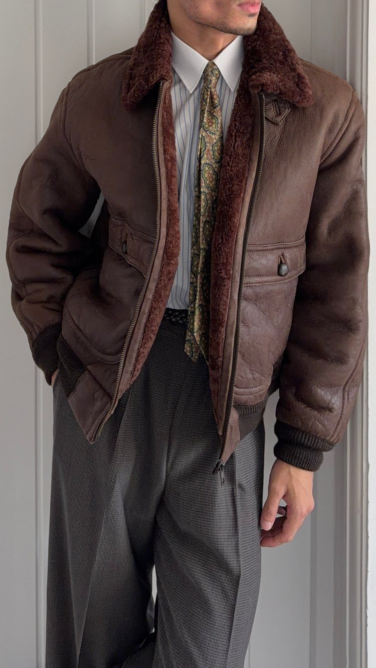 Emporio Armani 1980s Shearling Leather Bomber Jacket - Size M imagen 14
