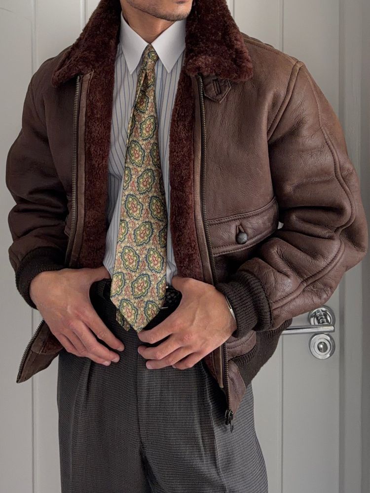 Emporio Armani 1980s Shearling Leather Bomber Jacket - Size M image 1