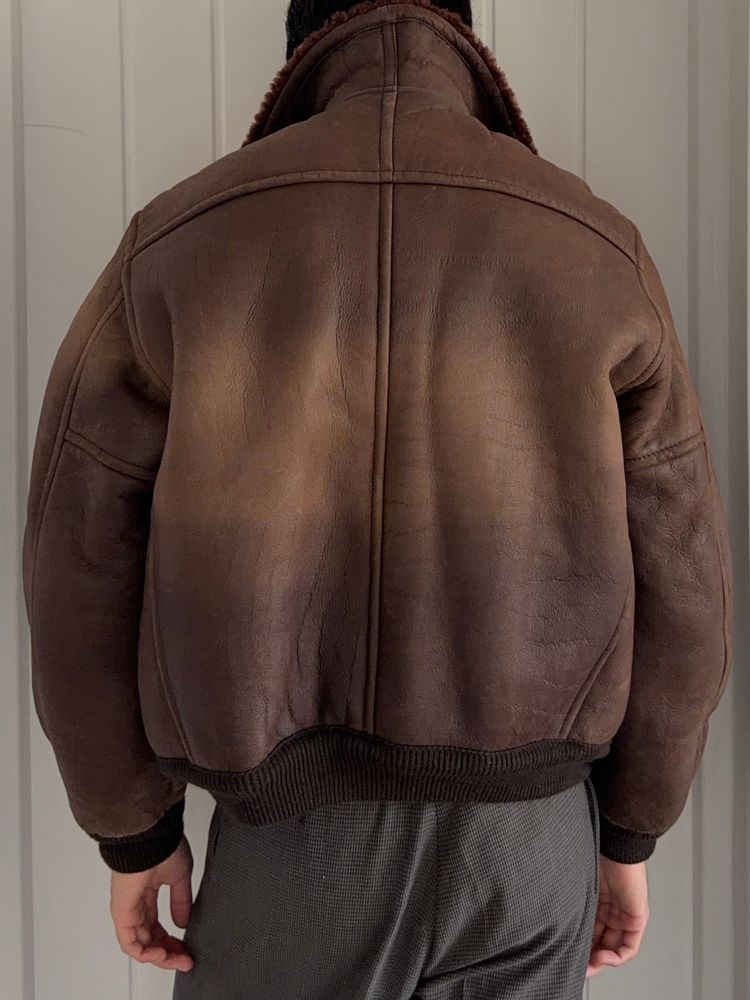 Emporio Armani 1980s Shearling Leather Bomber Jacket - Size M imagen 2