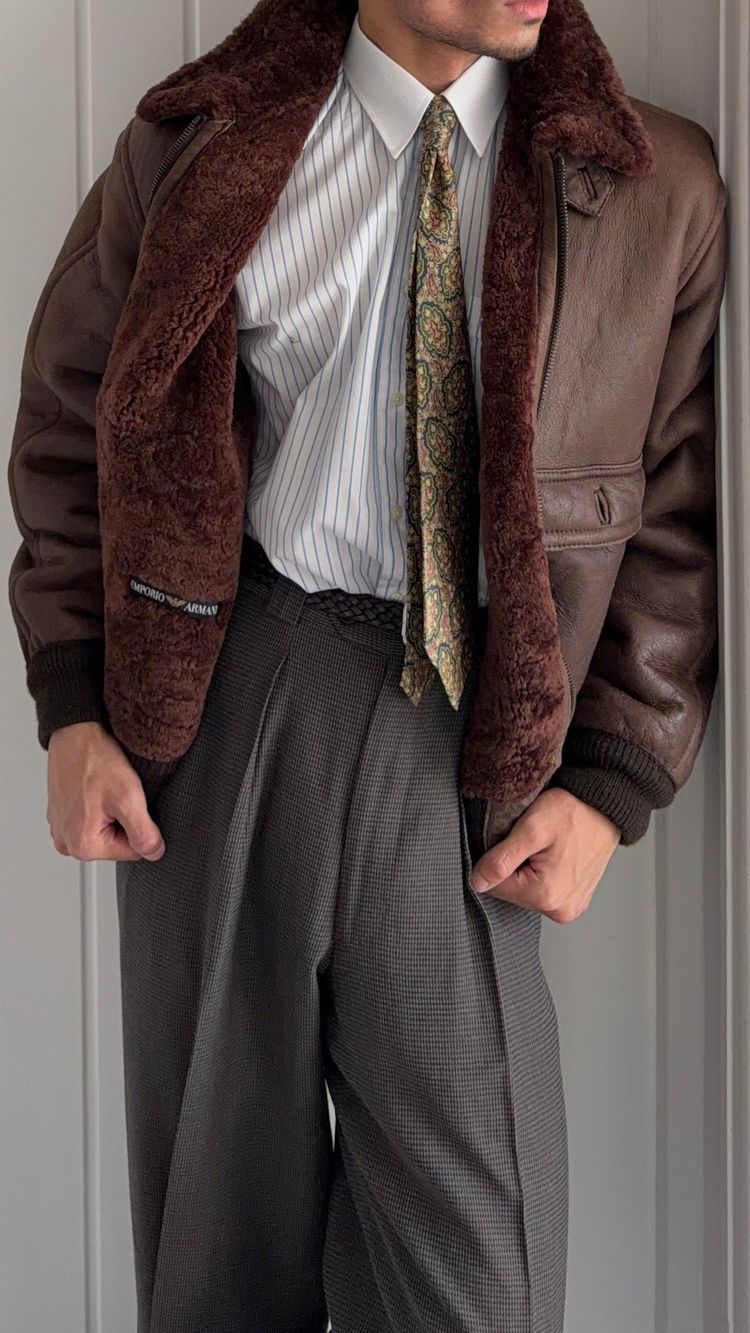 Emporio Armani 1980s Shearling Leather Bomber Jacket - Size M imagen 12