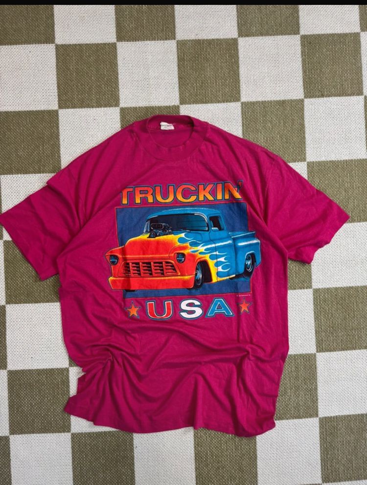 Red Graphic T-Shirt With Truck Print
