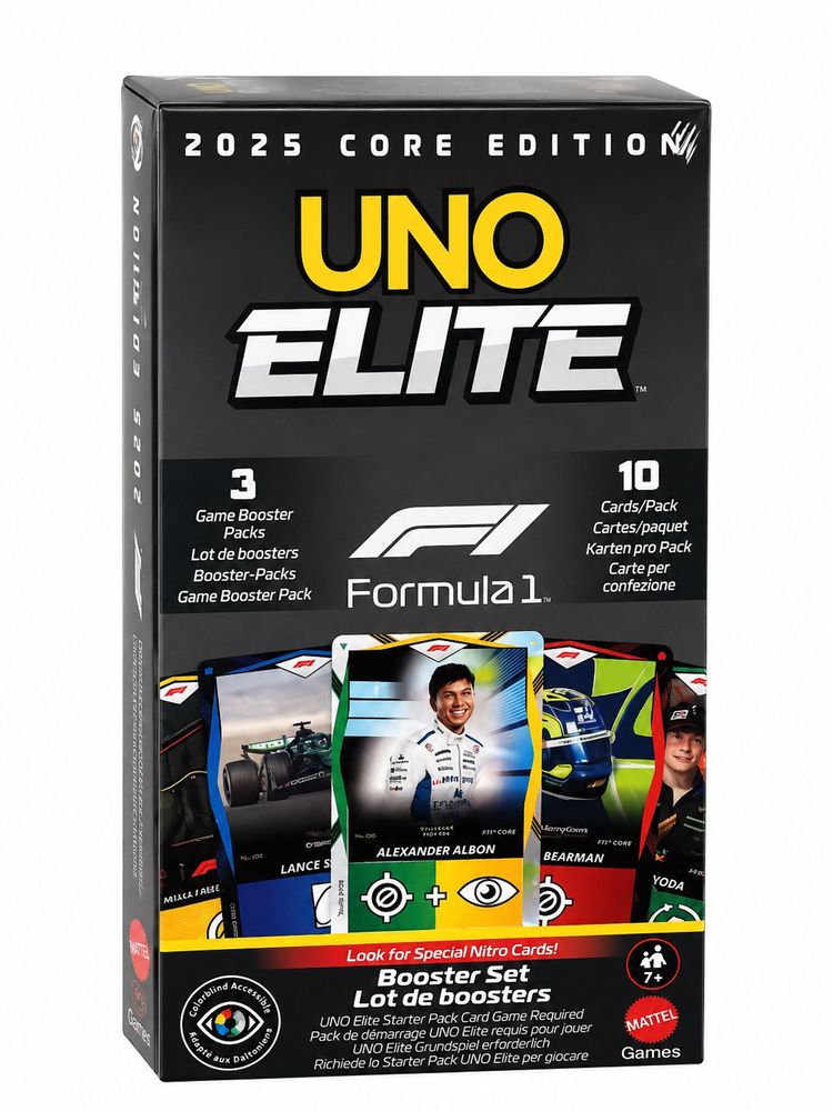 Uno Elite 2025 Core Edition Formula 1 Card Game Booster Set image 1