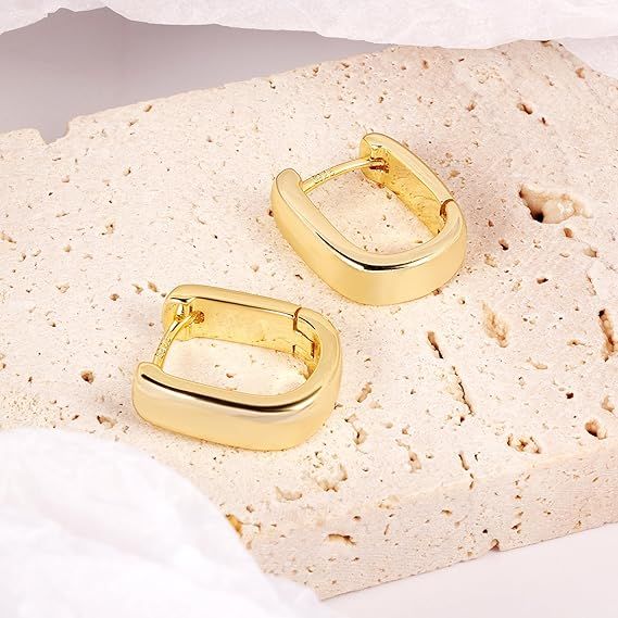 Gold Rectangular Hoop Earrings 5