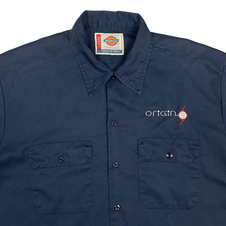 Dickies Workwear Navy Short Sleeve Button Up Embroidered Shirt Large 2