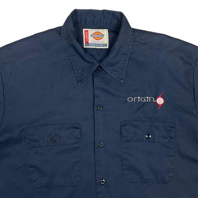 Dickies Workwear Navy Short Sleeve Button Up Embroidered Shirt Large 2
