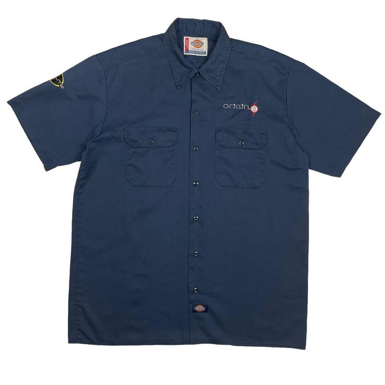 Dickies Workwear Navy Short Sleeve Button Up Embroidered Shirt Large