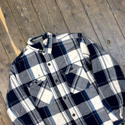 Vintage Over Shirt Check Sherpa Lined Workwear Jacket, Navy, Mens Large 3