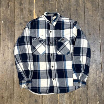 Vintage Over Shirt Check Sherpa Lined Workwear Jacket, Navy, Mens Large 1