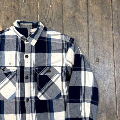 Vintage Over Shirt Check Sherpa Lined Workwear Jacket, Navy, Mens Large 2