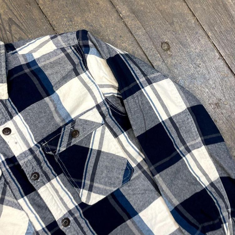 Vintage Over Shirt Check Sherpa Lined Workwear Jacket, Navy, Mens Large 4