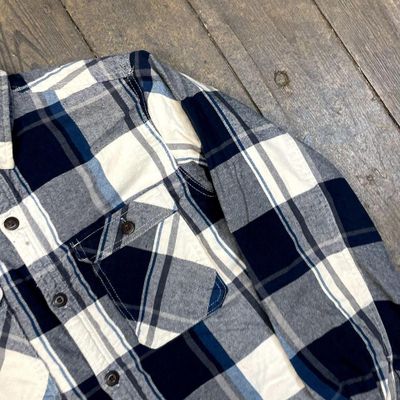 Vintage Over Shirt Check Sherpa Lined Workwear Jacket, Navy, Mens Large 4