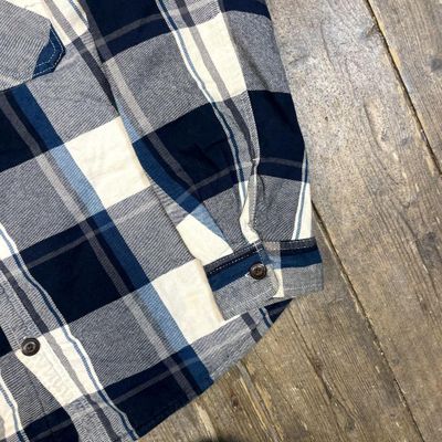 Vintage Over Shirt Check Sherpa Lined Workwear Jacket, Navy, Mens Large 5