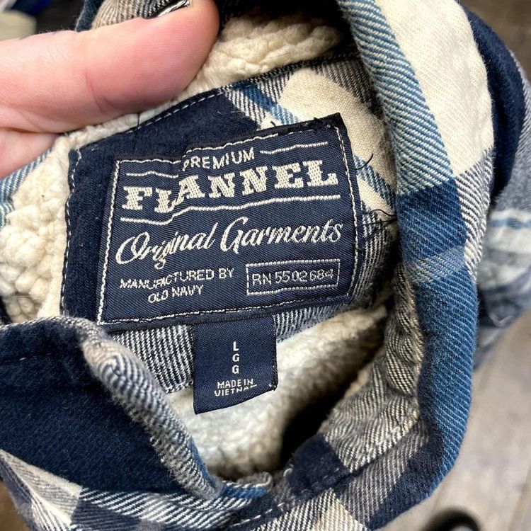 Vintage Over Shirt Check Sherpa Lined Workwear Jacket, Navy, Mens Large 8