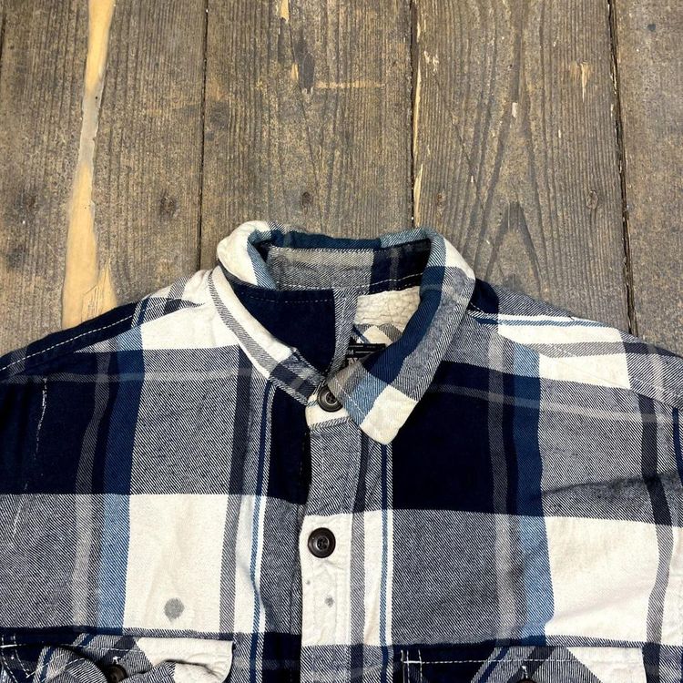 Vintage Over Shirt Check Sherpa Lined Workwear Jacket, Navy, Mens Large 7