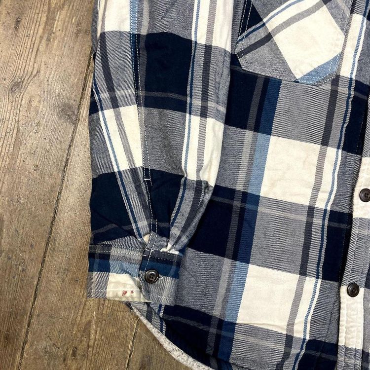 Vintage Over Shirt Check Sherpa Lined Workwear Jacket, Navy, Mens Large 6