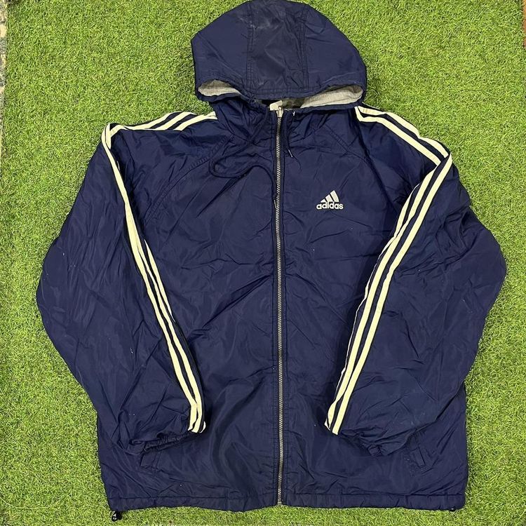 Navy 2000s Adidas Reversible jacket with grey fleeced lining 1