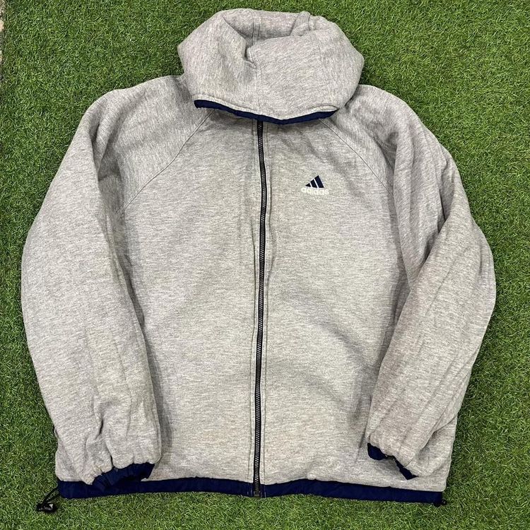 Navy 2000s Adidas Reversible jacket with grey fleeced lining 4