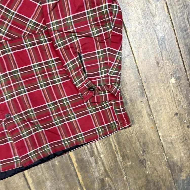 Vintage Hooded Over Shirt Checkered Quilt Lined 90s Button Up, Red, Mens Large 5