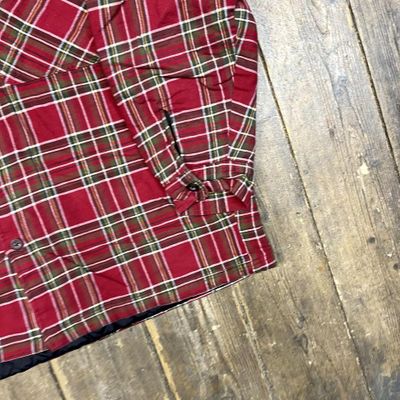 Vintage Hooded Over Shirt Checkered Quilt Lined 90s Button Up, Red, Mens Large 5